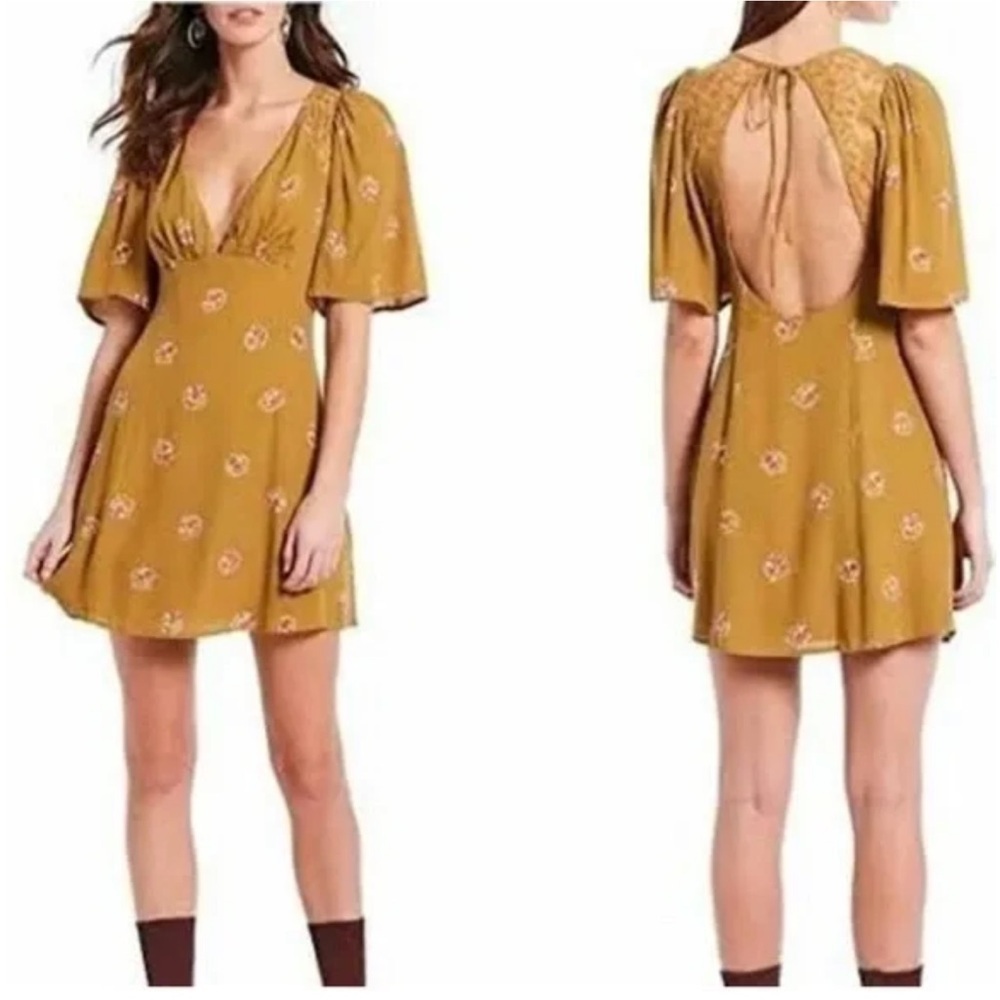 Free People Mockingbird Floral Mustard Mini Dress - Picture 2 of 13